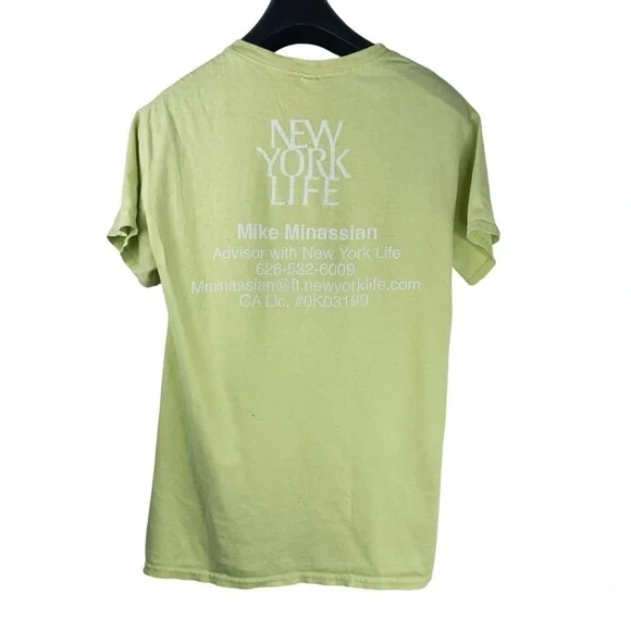 GILDAN NEW YORK LIFE Women’s Lime Green Egg Bowl T-shirt w Rabbit Ears Size S - Picture 4 of 5